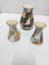 Trio of West German Abstract Vases Mid Century Marked on Base, Great Colours