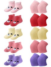 Baby Crawling Knee Pads Anti-Slip Ankle Socks Set 10 Pairs Unisex Protectors