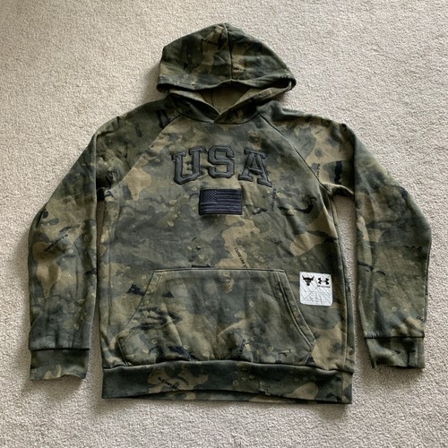 Under Armour ProjectRock Veterans Day USA Flag Green Camo Hoodie Youth Large