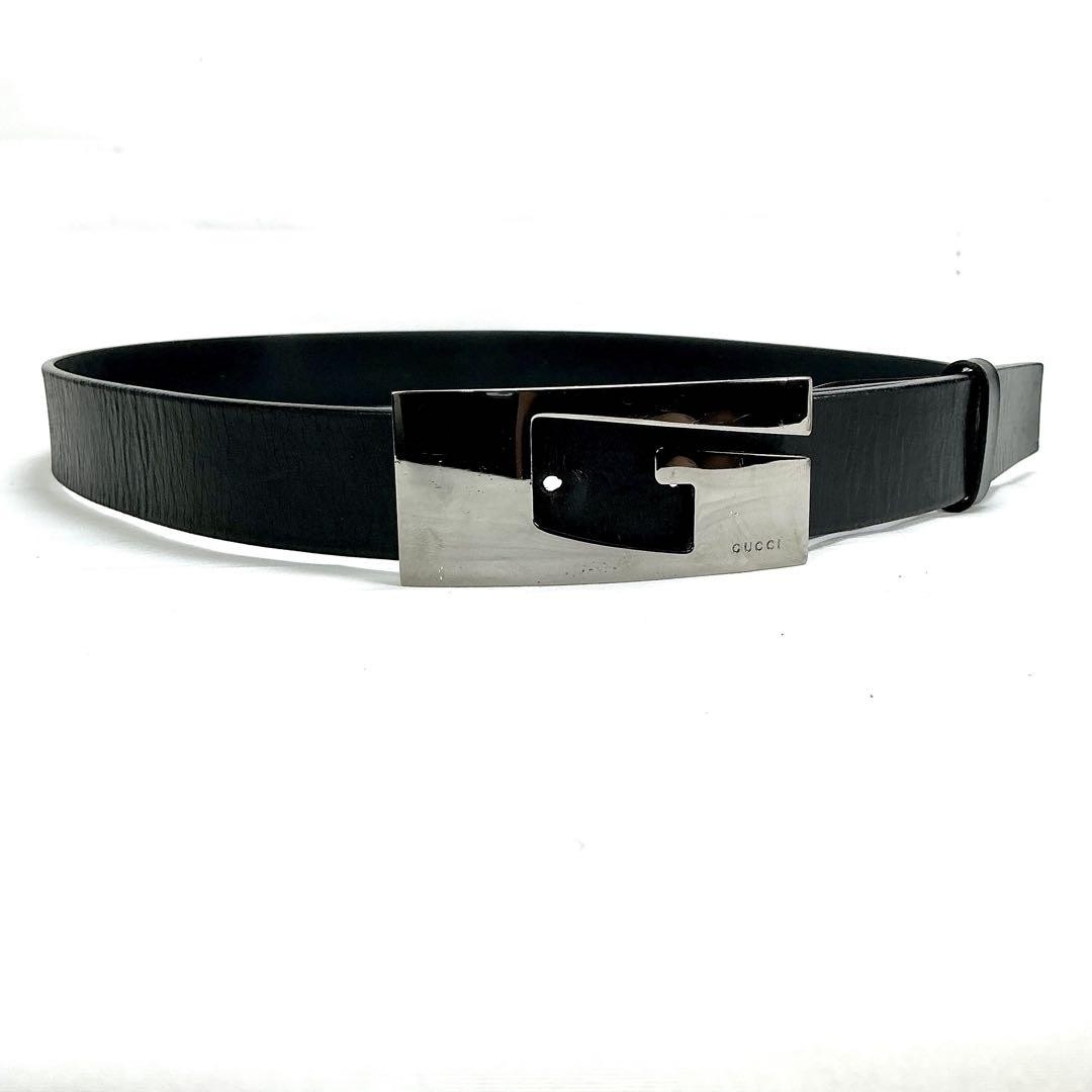 GUCCI Black Leather Belt with Silver Buckle 78-83cm Waist-image
