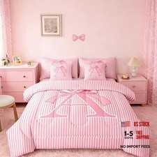 Pink Bow Comforter Set with Sheets 7 Piece Size Dreamy Princess Bow Full Pink1
