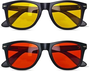 2 Pack Blue Light Blocking Glasses Sunset Yellow Deep Red Lenses Unisex Set
