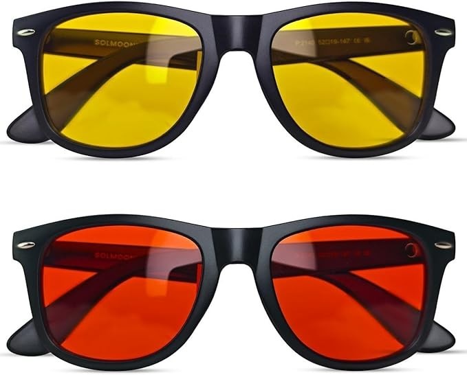 2 Pack Blue Light Blocking Glasses Sunset Yellow Deep Red Lenses Unisex Set
