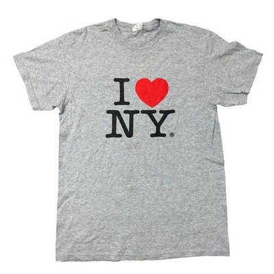 I Love New York T-Shirt Grafikdruck Kurzarm Grau Herren Medium