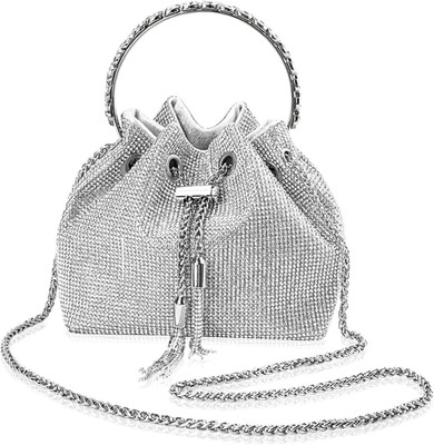 Glitzer Clutch Damen Tasche mit Strasssteinen für Abend Hochzeit Party schwarz
