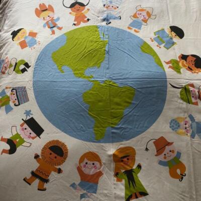 Rare Vintage Disney Its A Small World Ride Fabric Single Duvet Cover Bedding Set