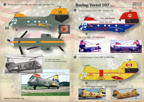 Print Scale 72-149 Waterslide Decal for airplane 1:72 Boeing-Vertol 107 part 1 - Picture 5 of 24