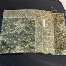 Designer Pashmina Gold Green Paisley NEW