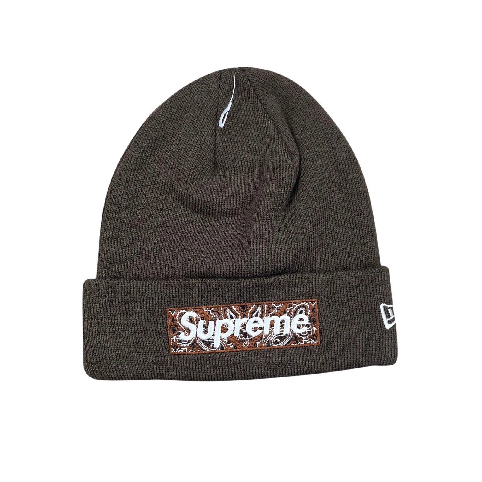 Bonnet marron Supreme x New Era FW19 boîte bandana logo