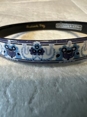 Vintage Michaela Frey Enameled Bangle Bracelet Blue Flowers 