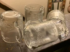 Vintage Duralex France Clear Embossed Glass Christmas Holiday Mugs Set of 4