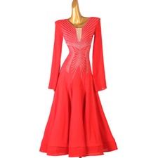 NEW Latin Ballroom Dance Dress Modern Salsa Waltz Standard Long Dress F736 Red