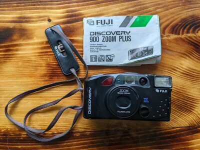Fuji Discovery 900 Zoom Plus Point & Shoot Film Camera + Manual, HG Cards -Works