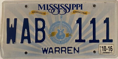MISSISSIPPI TRIPLE DIGIT 1 111 license plate repeating Warren MS