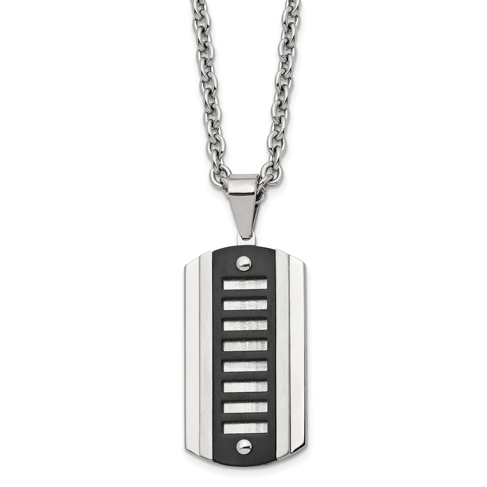 Chisel Stainless Steel Brushed and Black Dog Tag Cable Chain Necklace - 24