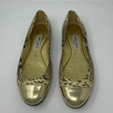 Jimmy Choo Gold Metallic Snake Print Flats