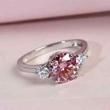 2Ct Round Cut Lab Created Pink Sapphire Engagement Ring 14K White Gold Plated