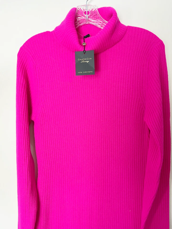NWT Charter Club XL 100% Cashmere Turtleneck  Sweater Dress, Fierce Pink, $229 - Image 2 of 4