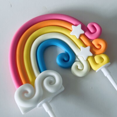 1 x heller Regenbogen Geburtstag Feier Kuchen Topper Zucker Handarbeit Kunststoff