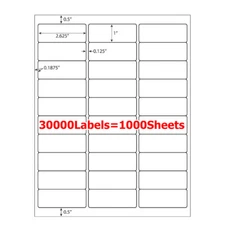 30000 1" x 2 5/8" Address Labels 1000 Sheets Amazon FBA Labels 30 Per Sheet 30UP