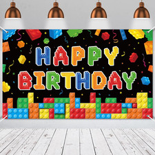 Building Block Birthday Banner Building Blocks Party Backdrop Decoration Happy B