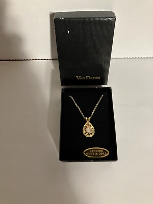 Vintage Van Doran ''Genuine Ruby & Opal'' Pendant Gold Tone 18  Chain Original Box