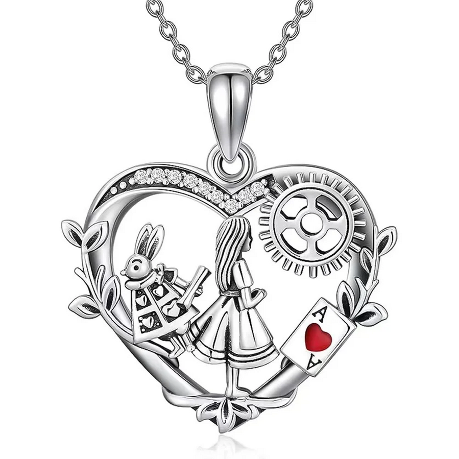 Heart Alice In Wonderland Love Jewelry Silvery Pendant