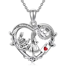 Heart Alice In Wonderland Love Jewelry Silvery Pendant Necklace