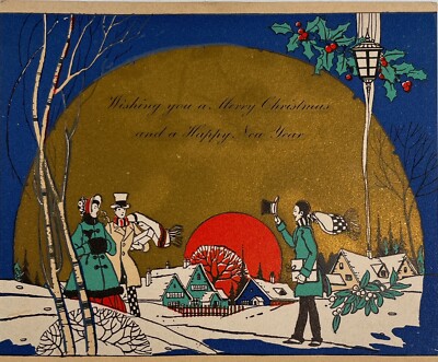 Christmas Greeting Card Victorian Scene Vintage One Sided 5.5x4  Happy New Year