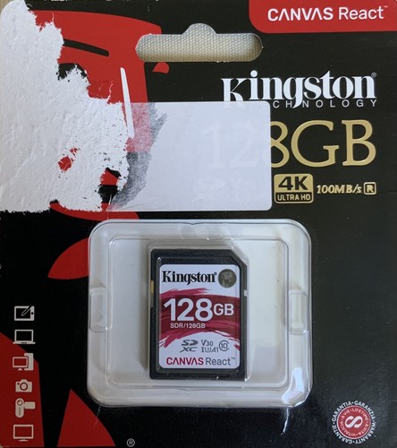 Kingston Canvas React - 128GB SD Card - 4K Ultra HD - 100M/Bs R - Afbeelding 1 van 2