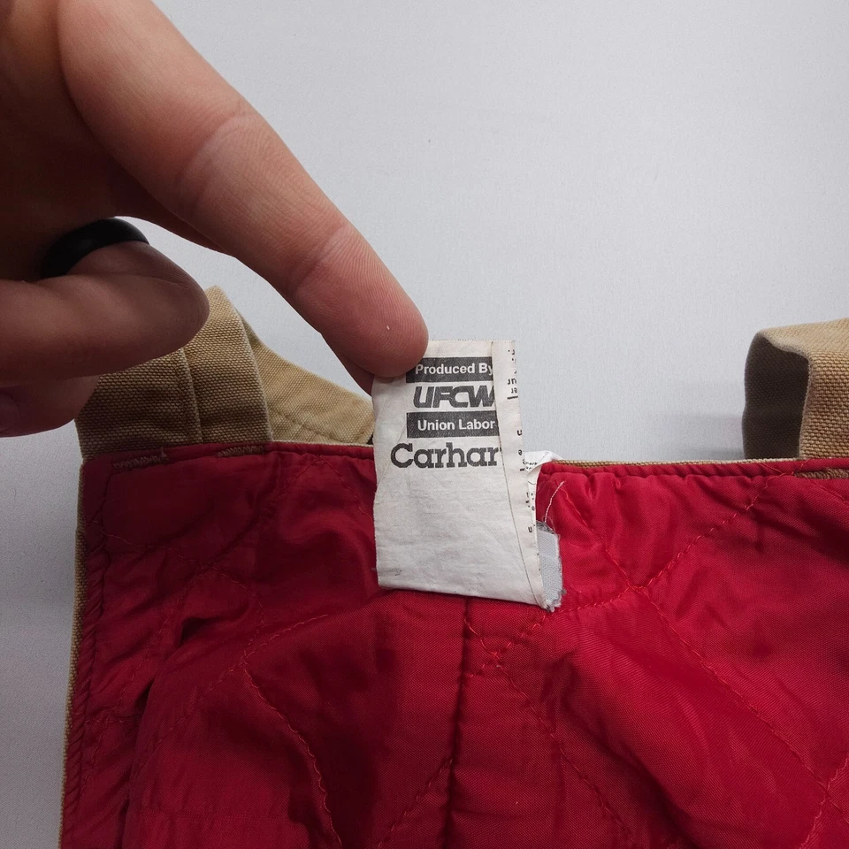 Vtg Carhartt R38 Canvas Quilt Lined Double Knee Duck Overalls 42x32 Union USA - Image 3 of 4