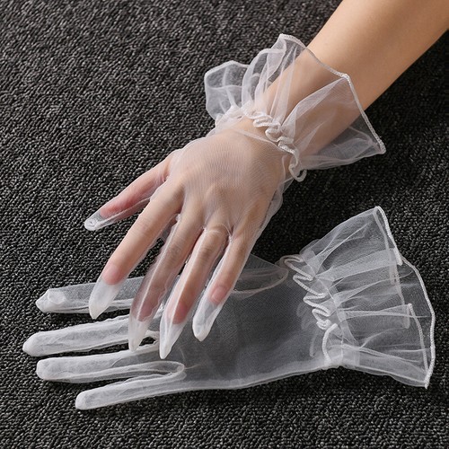 Women Short Lace Sheer Full Finger Gloves Elegant Bride Wedding Mittens Prom ☋ - Picture 15 of 23