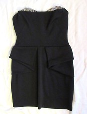 River Island Little Black Dress Studded Rhinestone bust Strapless Sz 12 NWT 