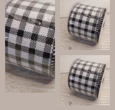 New 3 Buffalo Check Plaid Ribbon 2.5"x9' Wired White  Black Farmhouse Christmas