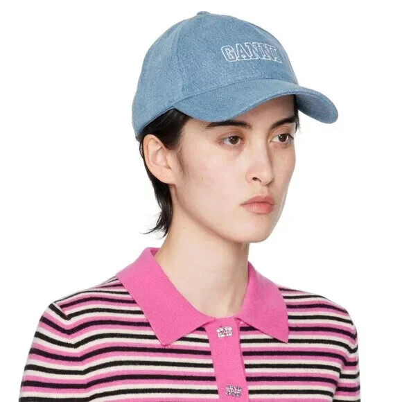 NWT GANNI Logo-Embroidered Denim Baseball Cap | eBay display picture 2