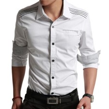 Mens Dress Shirts Clothes Long Sleeves Luxury Slim Fit Camisas Casual Shirts Top