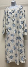 Unlabeled 100 Cotton Button Up Swuare Neck Floral Blue Midi Nightgown