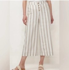 Lauren Conrad Linen Pants Women  s MED Khaki Striped Wide Leg Cropped pants