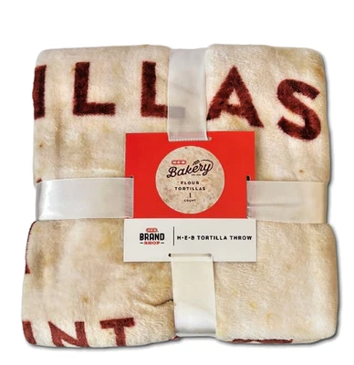 NEW HEB Brand Shop Tortilla Throw Blanket 70” Round Plush Flour Tortilla Design