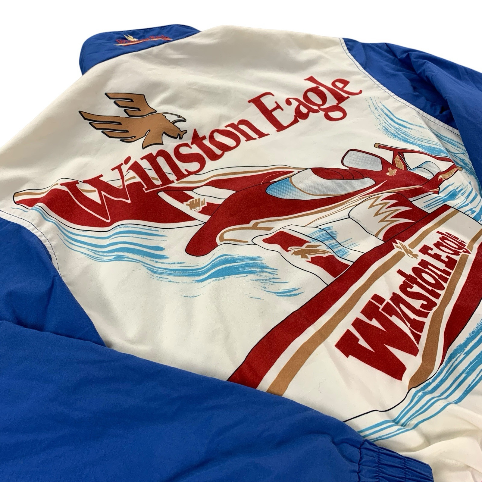 Vintage Winston Eagle Hydroplane Racing Zip-Up Jacket Blue Size Large