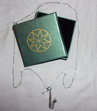 BRAND NEW in box 925 STERLING SILVER 20" NECKLACE with SAXOPHONE pendant charm