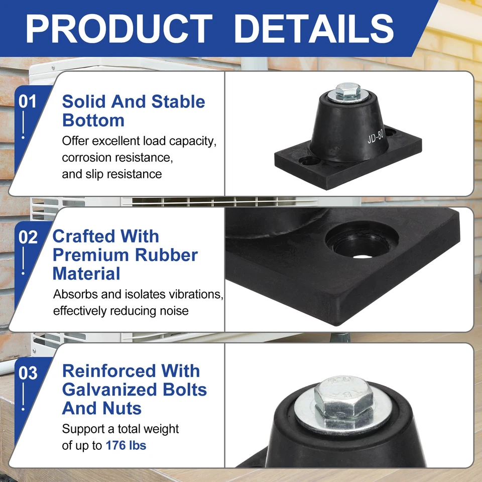 4pcs Rubber Vibration Isolator Mounting Bracket 176lb Load Bearing,97x59x50mm Foto 3 de 4