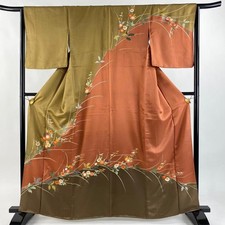 JAPANESE KIMONO HOMONGI BROWN 162cm 5 ft 4 in PURE SILK DD7278