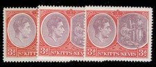 ST KITTS-NEVIS GVI SG73b + 73c + 73d, 3d SHADE VARIETIES, M MINT. Cat &pound;93.