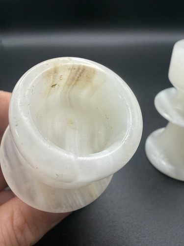 Vintage Alabaster Stone Candle Holders Pair White 3” See Desc - Picture 3 of 11
