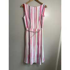 Oscar de la Renta Midi Dress Womens 8 Pink White EUC Silk Lined Belted Italy