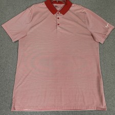 NIKE GOLF Size XL Red / White Striped Dri-Fit Mens Performance Polo Shirt
