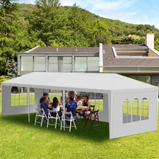 10' X 30' White Gazebo Canopy Tent with 5 Removable Sidewalls, Outdoor Patio Gaz