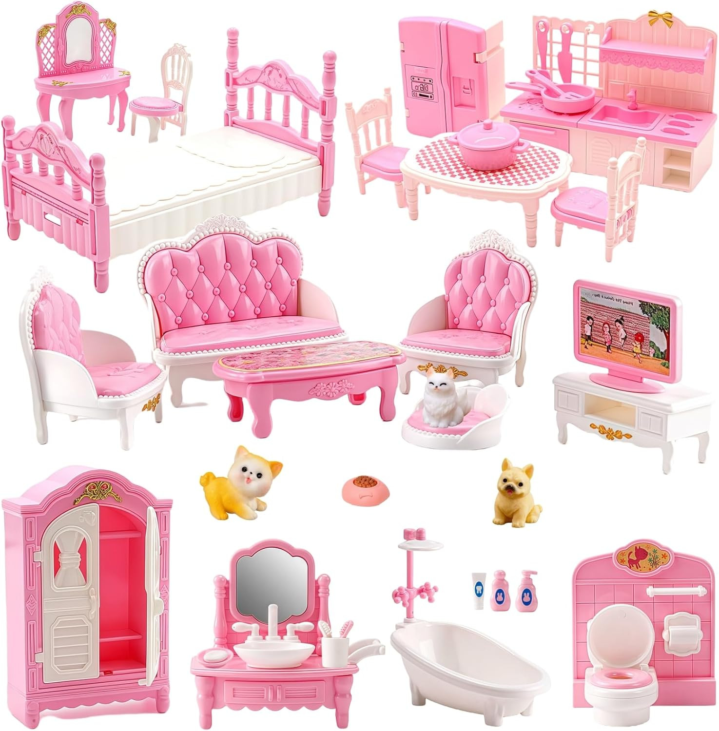 36Pcs Dollhouse Furniture Sets,Miniature 1:12 Scale Doll Hou