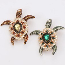 Pearl Crystal Rhinestone Sea Turtle Enamel Brooch Vintage Style Animal Lapel Pin